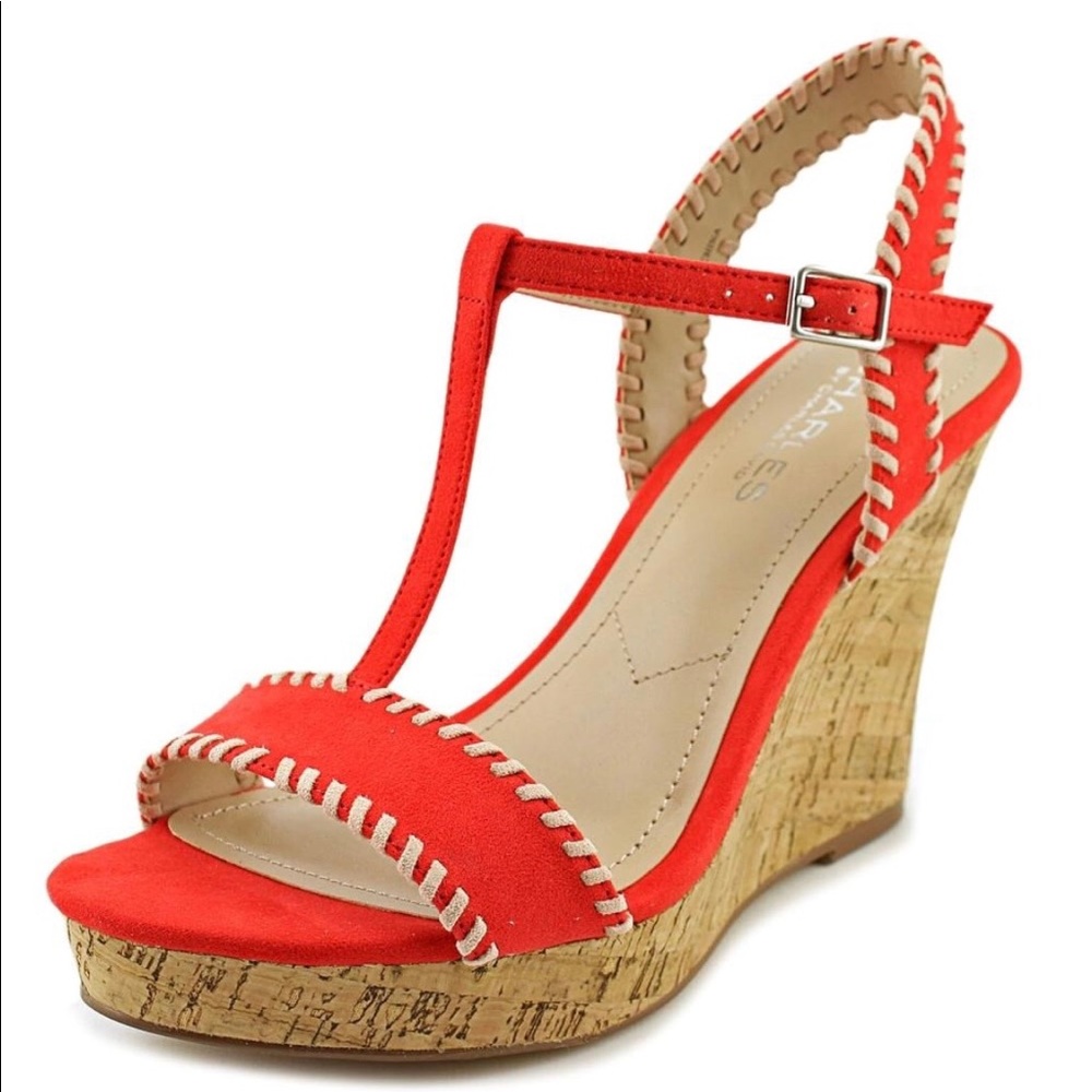 Charles By Charles David Suede Red Wedge Sandal